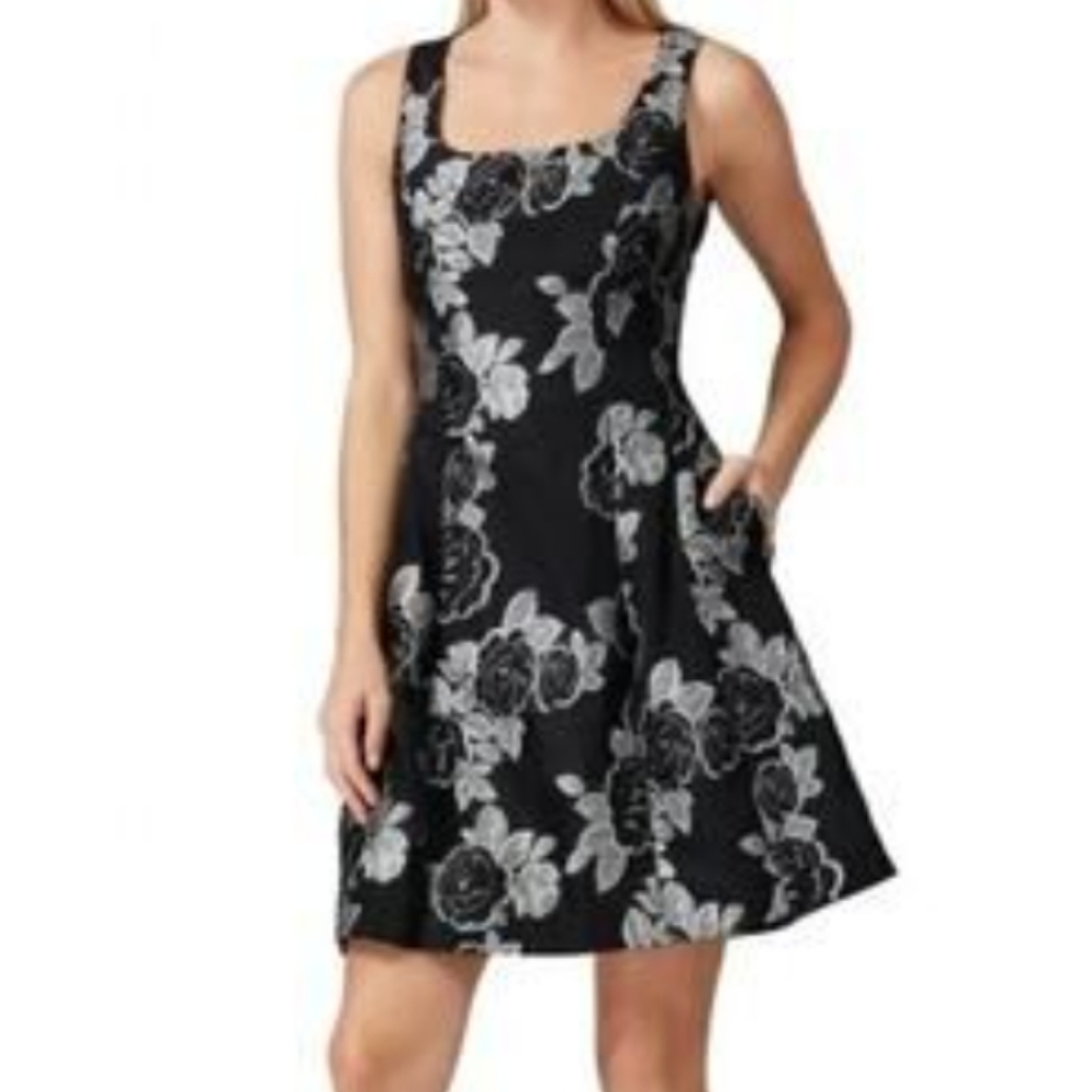 Prabal Gurung Black and Silver Floral Mini Dress